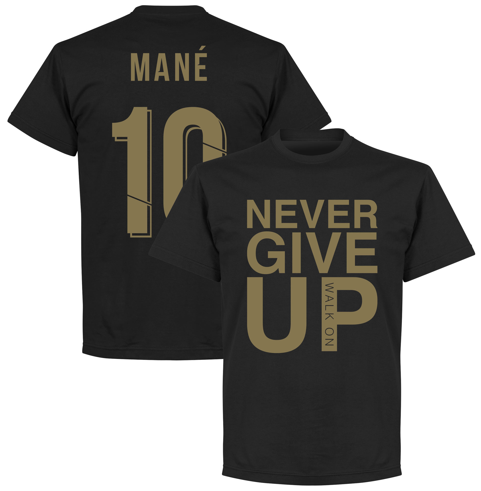Never Give Up Liverpool Mane 10 T-Shirt - Zwart/ Goud Top Merken Winkel